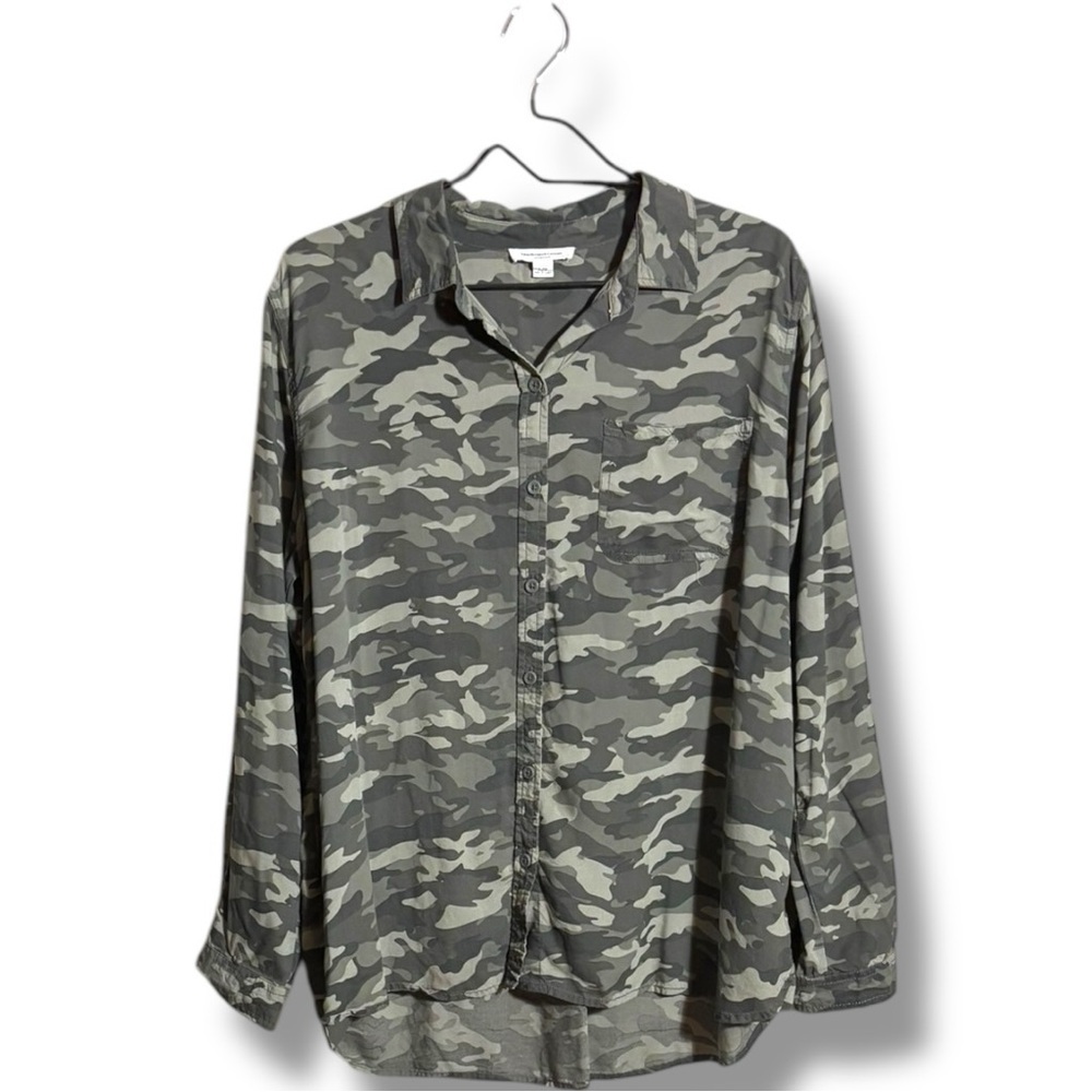 Beach Lunch Lounge Stylish Green Camouflage Long Sleeve Button Down Shirt - Picture 14 of 16